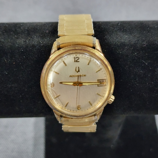 Stunning Accutron Bulova 10KT Rolled Gold Plate Back Timken 25 Years Service Watch ~ W/ Speidel Band