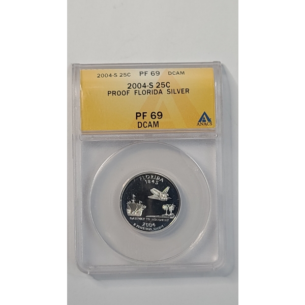ANACS 2004-S PF 69 DCAM 90% Silver Florida Quarter