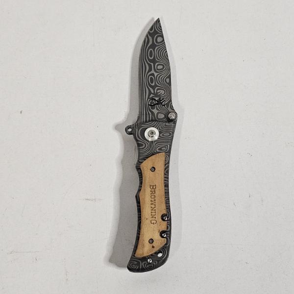 Browning Wood Handle Damascus Pattern Folding Pocket Knife 8.0"