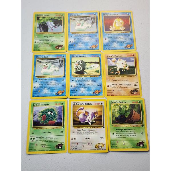 9 Vintage Assorted Pokemon Gym Leaders Trading Cards