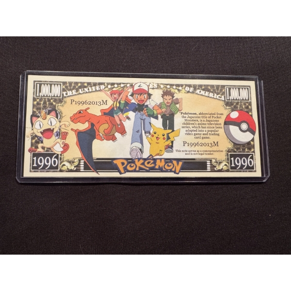 1996 Pokemon One Million Dollar Bill In Protective Case - Mint Condition