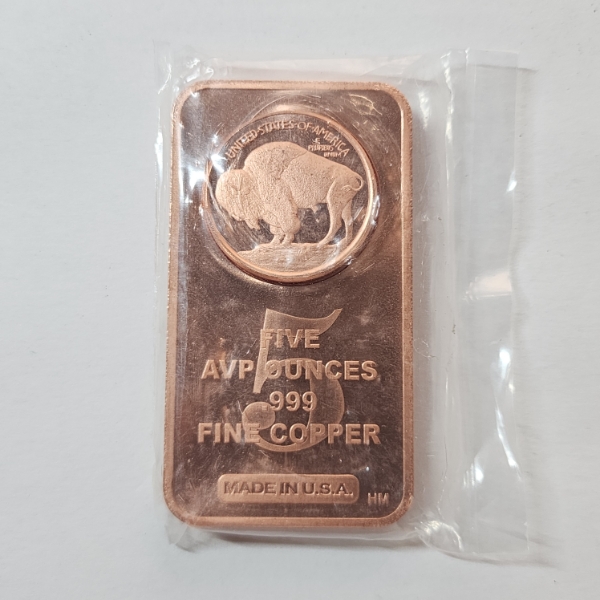 Buffalo Design 5 AVP Ounces .999 Fine Copper Bar 
