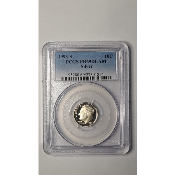PCGS 1993-S PR69 DCAM 90% Silver Proof Roosevelt Dime 