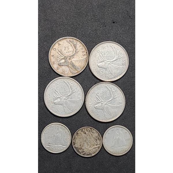 Assorted Years Canadian Silver 50% Silver Quarters & 80% Silver Dimes