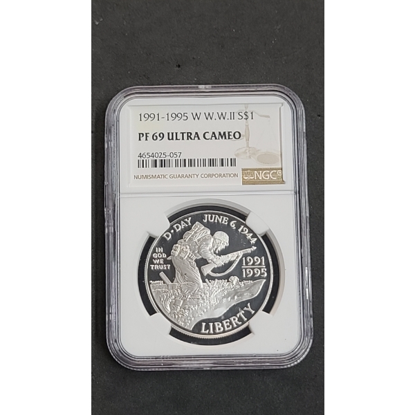 NGC 1991-1995 W World War II D-Day PF 69 Ultra Cameo Commemorative Silver Dollar