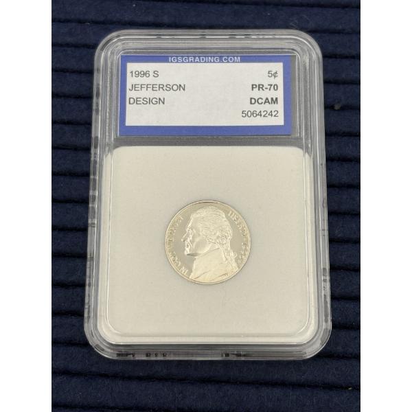 PR-70 DCAM 1996 S Jefferson Nickel - FV $0.05 - International Grading Service - Encapsulated