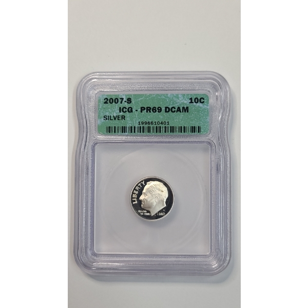 ICG 2007-S PR69 DCAM 90% Silver Roosevelt Dime