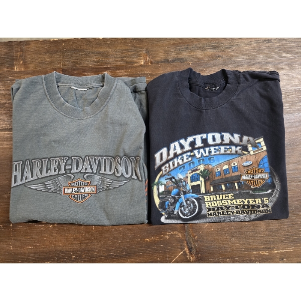 2 Harley Davidson T-Shirts - 1 Long Sleeve (grey) and 1 Short Sleeve