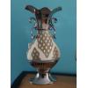 Image 2 : Spectular Pair Monumental Embellished Chrome & Porcelain Pearl & Crystal Studded Vases 23" Tall