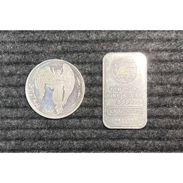 1oz Silver Engelhard Bar and 1oz Silver Christmas Round