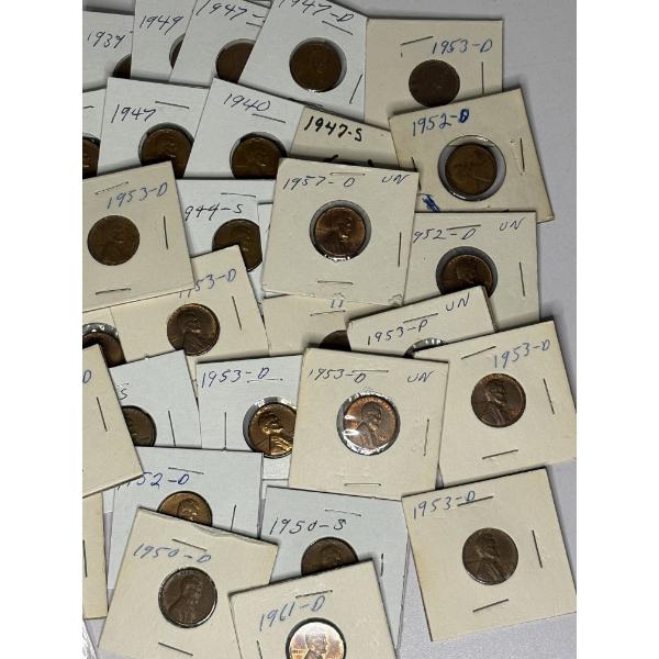 Lot of 50 Assorted Year Pennies, Including Wheat and Copper, FV $.50