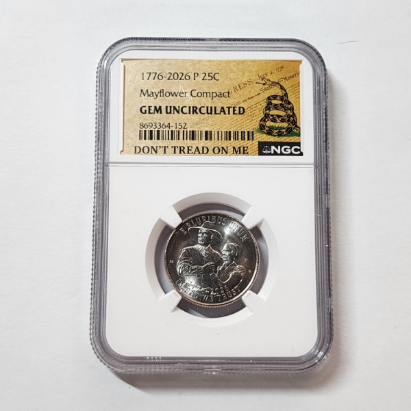 NGC Gem Uncirculated 1776-2026 U.S. Mayflower Compact "Don't Tread on Me" Quarter