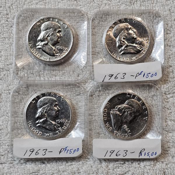 Four 1963 United States Franklin Half Dollars, Comprised of 90% Silver FV: $2.00