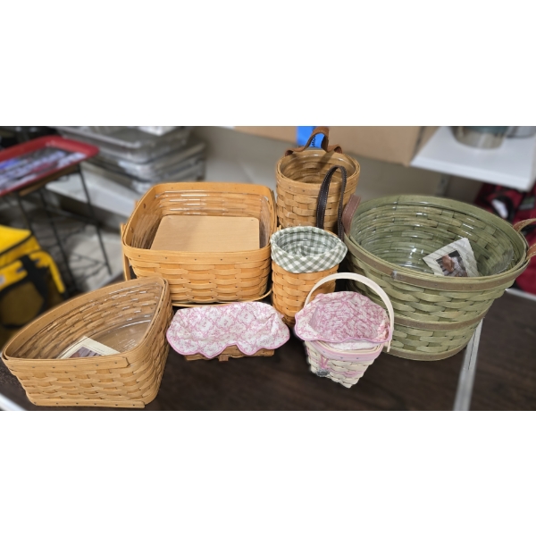 7 Longaberger Baskets incl 2 Tier Carrier and Apple Basket