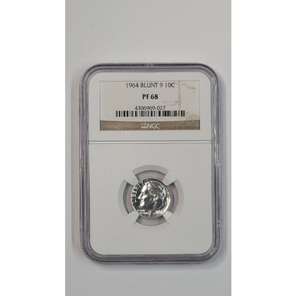 NGC 1964 PF 69 "Blunt 9" Variety 90% Silver Roosevelt Dime
