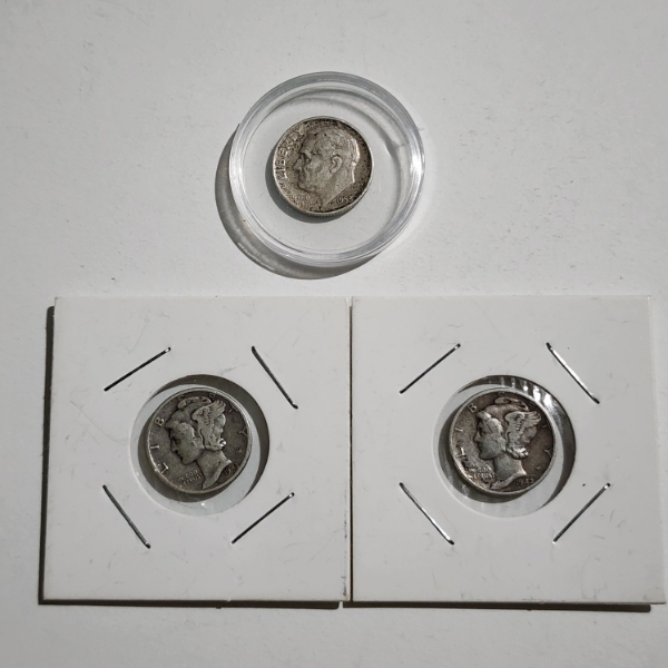 Three 90% Silver United States Dimes ~ $0.30 Face Value