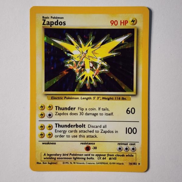 Zapdos 16/102 Holo Rare Base Set Vintage Pokemon Trading Card ~ NM Condition