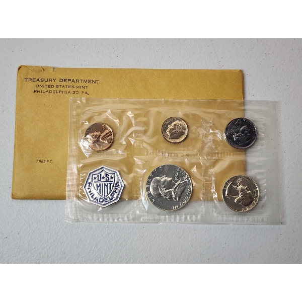 1962 United States Mint Set Including 90% Silver Half Dollar, Quarter, & Dime 