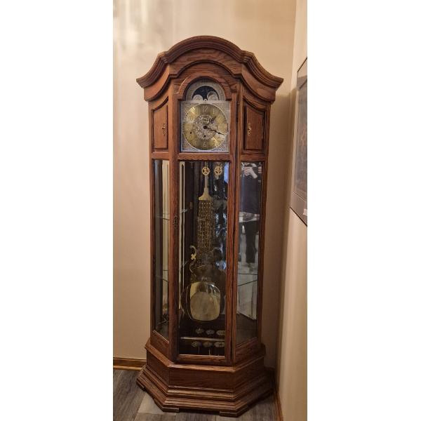 Commanding HOWARD MILLER Grandfather Clock With Curio Shelving NEVER USED MINT GEM!