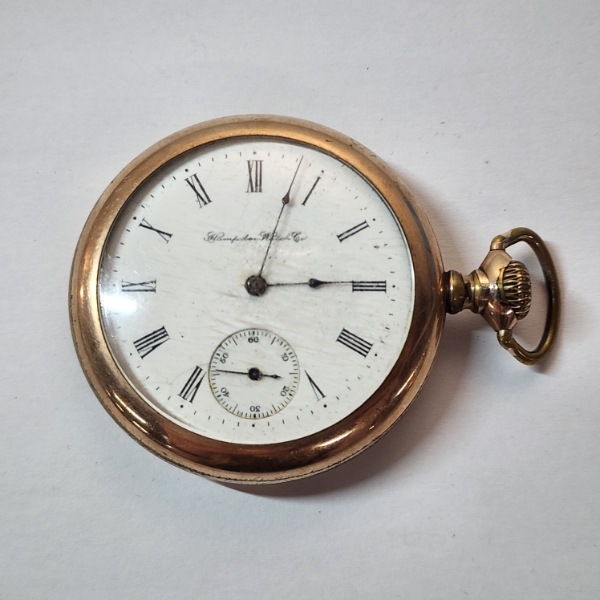 Large Gold-Tone Hampton Watch Co. WORKING Gold-Tone Pocket Watch Engraved Backing 
