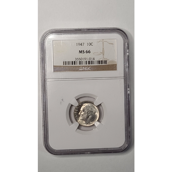 NGC 1947 MS 66 90% Silver Roosevelt Dime 