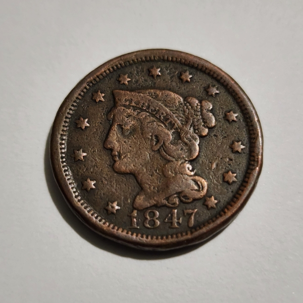 United States 1847 Braided Hair Large Cent ~ In Beautiful Condition