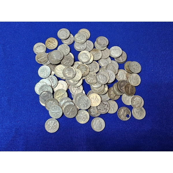 Assorted Years Silver Dimes: Roosevelt, Mercury, and Barber FV: $10.00