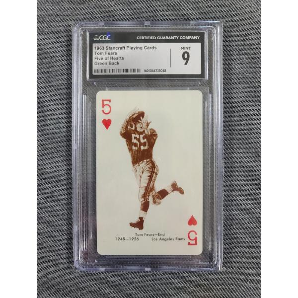CGC 9 Mint 1963 Stancraft Playing Cards Tom Fears Five of Hearts Green Back 