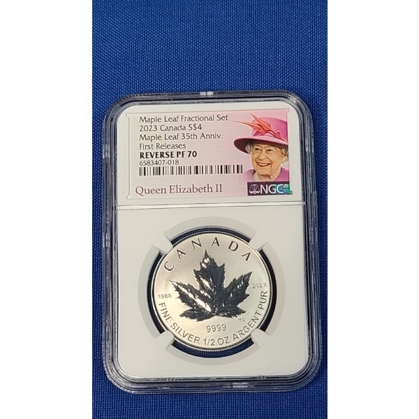 2023 NGC First Releases $4 Reverse PF70 1 oz 9999 Silver Canadian Maple 35th Anniversary Coin