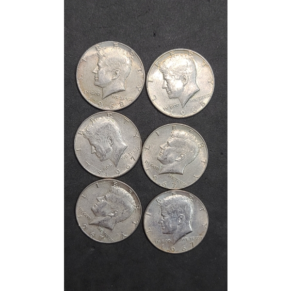 (6) 1967/1968 40% Silver Kennedy Half Dollars - Face Value: $3.00