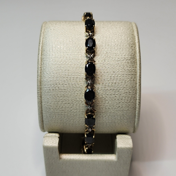14K Yellow Gold Tennis Bracelet w/ Dark Gemstone Links - 8" - Total Weight: 11.6g