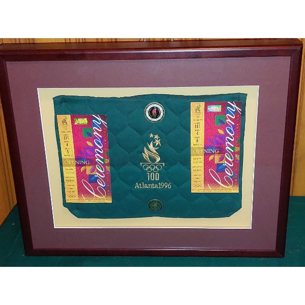 Framed 1996 Atlanta Olympics Banner Display With 2 Original Opening Ceremony Tickets