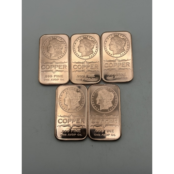 Five Morgan Design 1 AVDP oz .999 Fine Copper Bar
