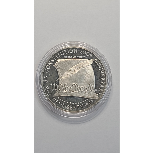 1987-S United States Constitution Bicentennial 90% Silver Proof Dollar In Coin Capsule