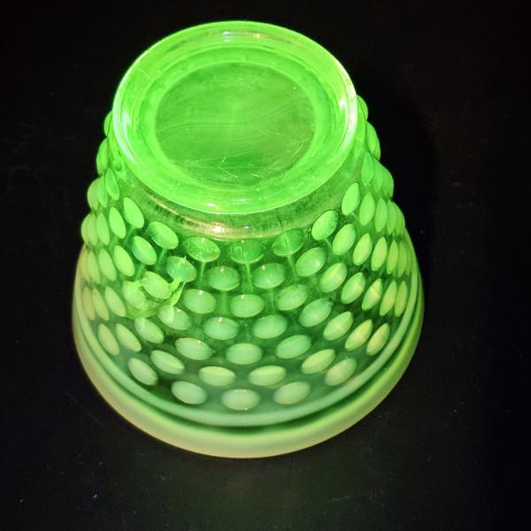 Vintage Fenton Art Glass Topaz Green Opalescent Hobnail Uranium Glass Tumbler