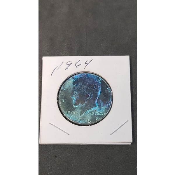 1964 90% Silver Kennedy Half Dollar - Blue Toning 