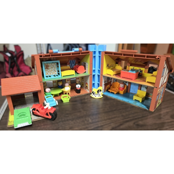 Vintage 1980 Little People Fisher Price House with Furniture, Family, Dog, Vehicles and More