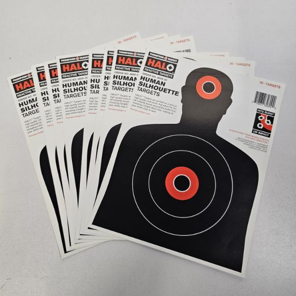 10 Thompson Target HALO Reactive Paper Shooting Targets - Human Silhouette