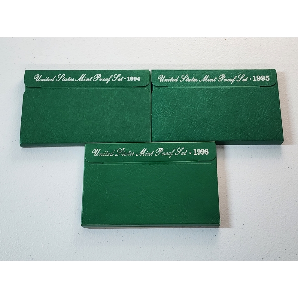x3 United States Mint Proof Sets: 1994, 1995, 1996 in Original Packaging w/ CoA