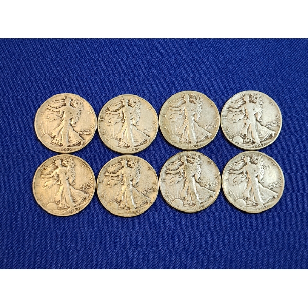 x8 Assorted Years 90% Silver Walking Liberty Half Dollars FV: $4.00