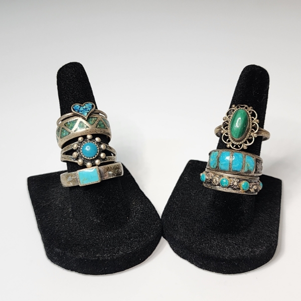 Assortment of Sterling Silver & Turquoise Rings, Various Styles & Sizes - Total Weight: 22.3g