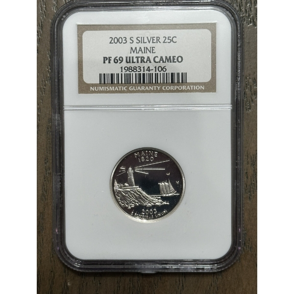 NGC PF69 Ultra Cameo 2003-S Silver State Quarter - Maine