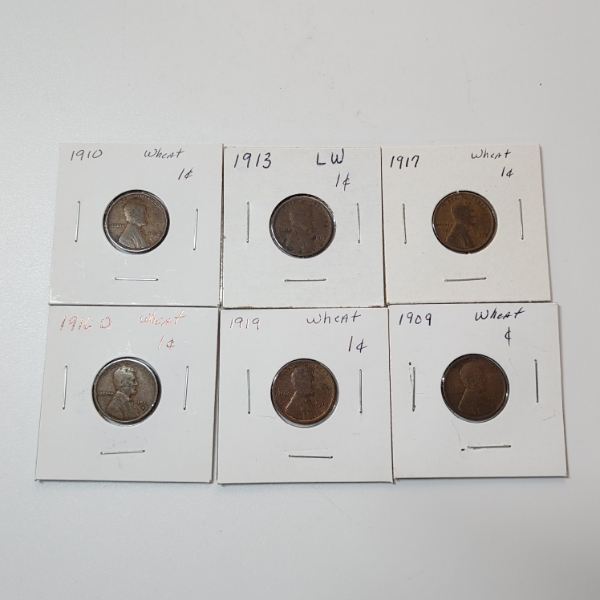 Six Assorted Years United States Lincoln Wheat Cents