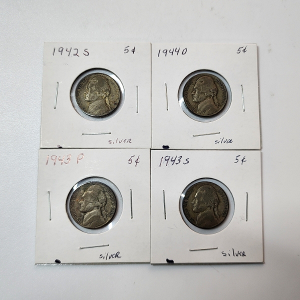 Four Assorted Years U.S. 35% Silver Wartime Nickels
