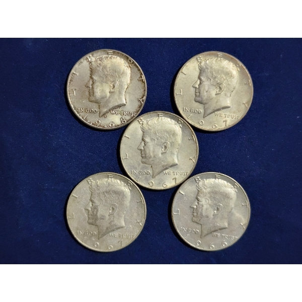 Five Assorted 40% Silver U.S. Kennedy Half Dollars ~ Face Value: $2.50
