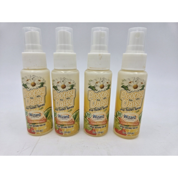 Four New 2oz Wizard Poopsy Daisy Pre Toilet Spray- Citrus Scent