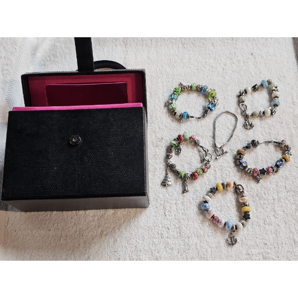 Pandora-Style Bracelets Including Mini Sterling Silver Beads with Paris Hilton Jewelry/Make-Up Case