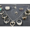 Image 4 : Sterling Silver Jewelry Assortment Ft. Necklace, Matching Earrings & Many Rings - 61 Grams Total
