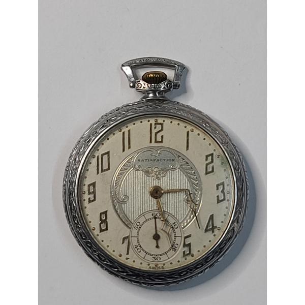 Vintage Art Deco "Satisfaction" Roamer 6 Jewel Swiss Open-face Dress Pocket Watch - Non-Working Cond