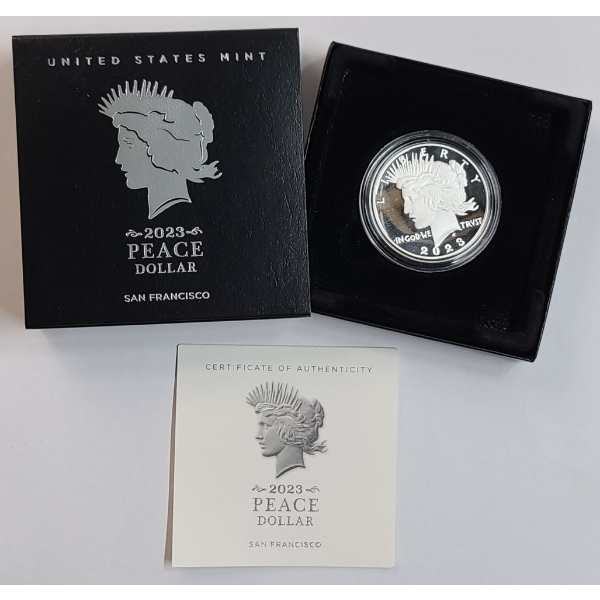 U.S Mint 2023-S 0.859 Troy Ounce .999 Fine Silver Peace Proof Dollar With Original Packaging And COA
